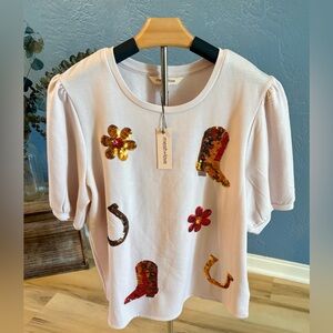 Mesh+Love Short Sleeve Western Top NWT